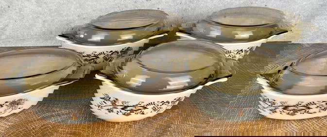 Pyrex England Brown Floral Vine Casserole Set
