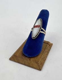 Zuni Inlaid Sterling Silver Coral Ring