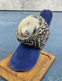Massive Sterling Silver Moss Agate Ring