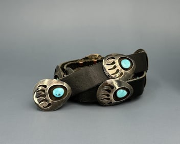 Navajo Sterling Turquoise Bear Paw Concho Belt