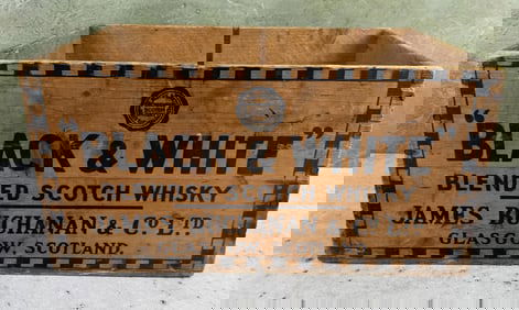 Black & White Scotch Whisky Wood Shipping Crate