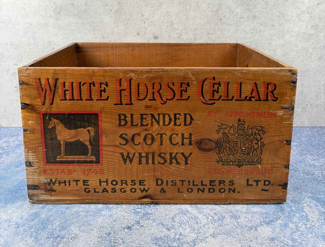 White Horse Cellar Scotch Whisky Crate: 16 3/4" by 12 1/4" by 9"