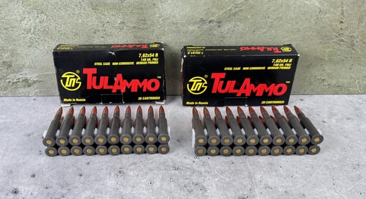 40 Rounds Tulammo 7.62x54R Rifle Ammo