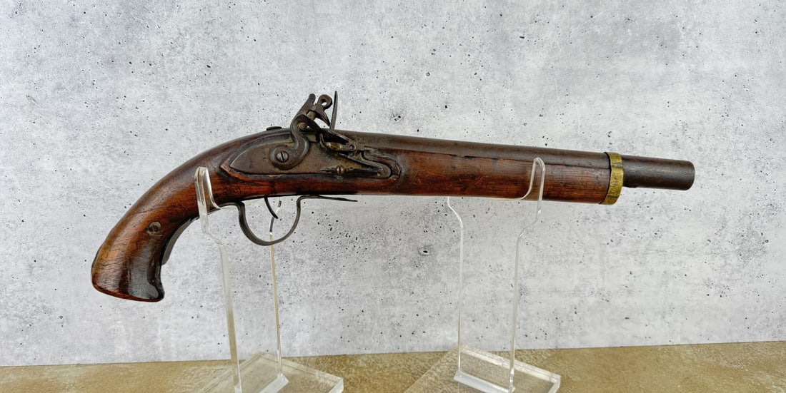 Antique Tower Flintlock Black Powder Pistol: 12" barrel. Black powder guns cannot be shipped to addresses in Hawaii, Illinois, Michigan, New Jersey & Rhode Island. No sales to these states, any bids from these states will result in immediate ter