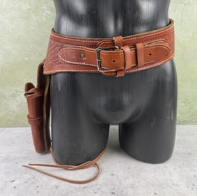 Tooled Leather Gunfighter Belt Holster Rig