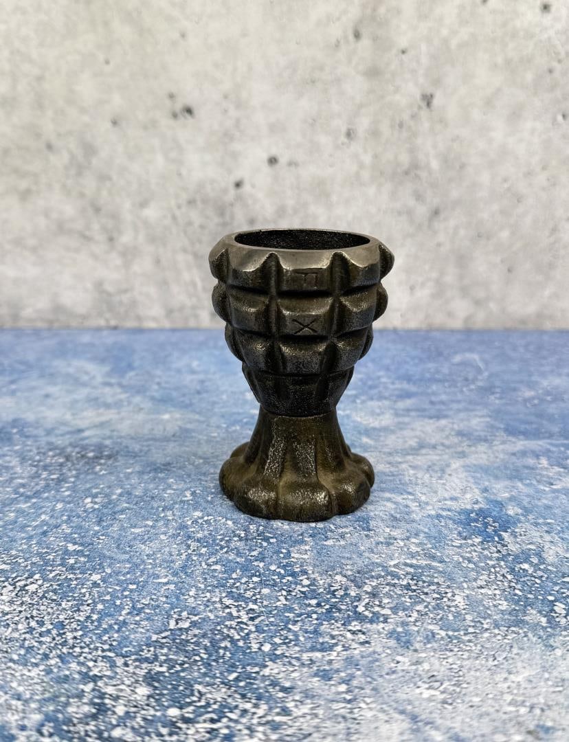 Pineapple Hand Grenade Trench Art Pen Holder: 3 1/2" tall by 2 1/4" in diameter