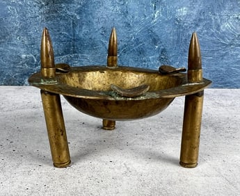 WWI WW1 Hammered Brass Trench Art Ashtray