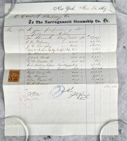 1869 Narragansett Steamship Co Billhead