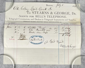 1878 Stearns George Bell Telephone Billhead