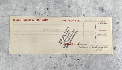 Wells Fargo & Co Carson City Mint Bullion Reciept