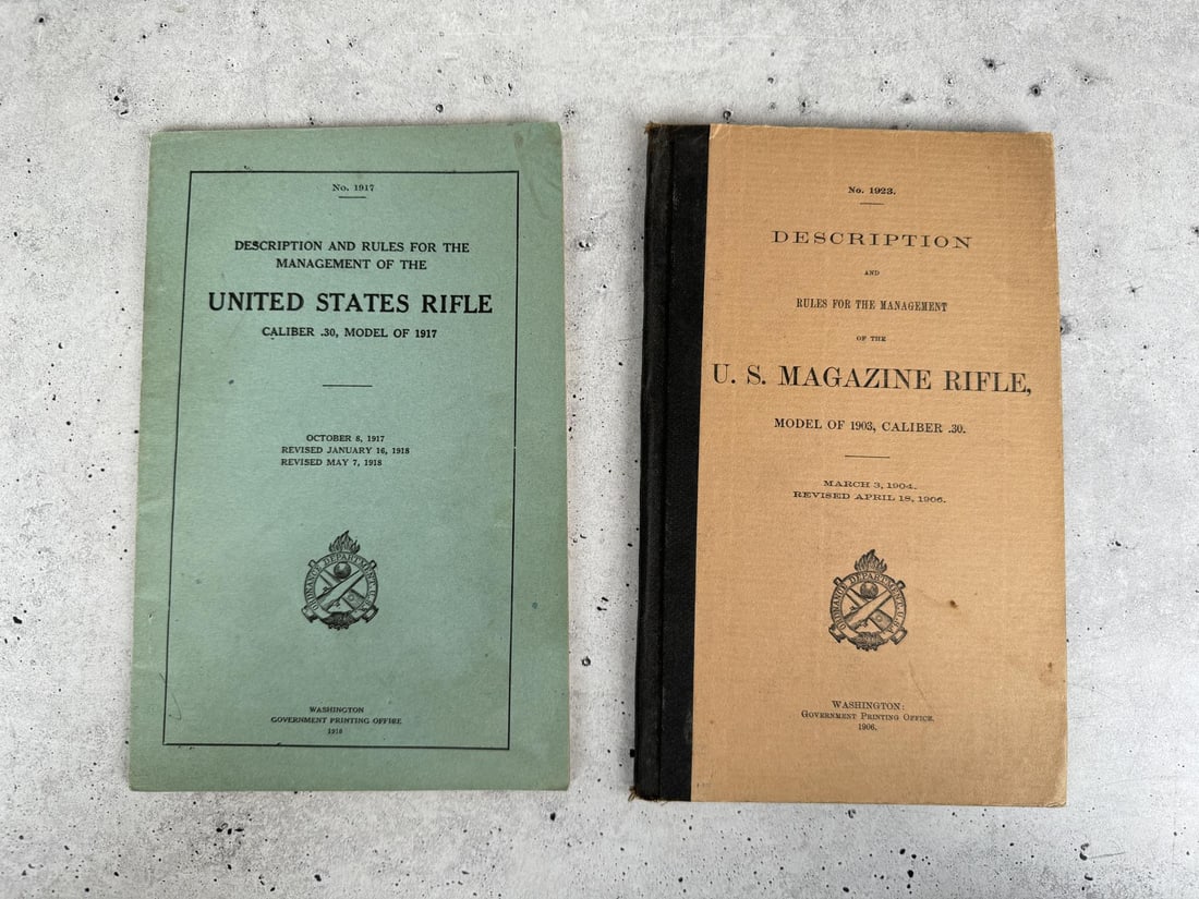 .30 Caliber United States Rifle Manuals: Printed in 1918 and 1906 respectively.