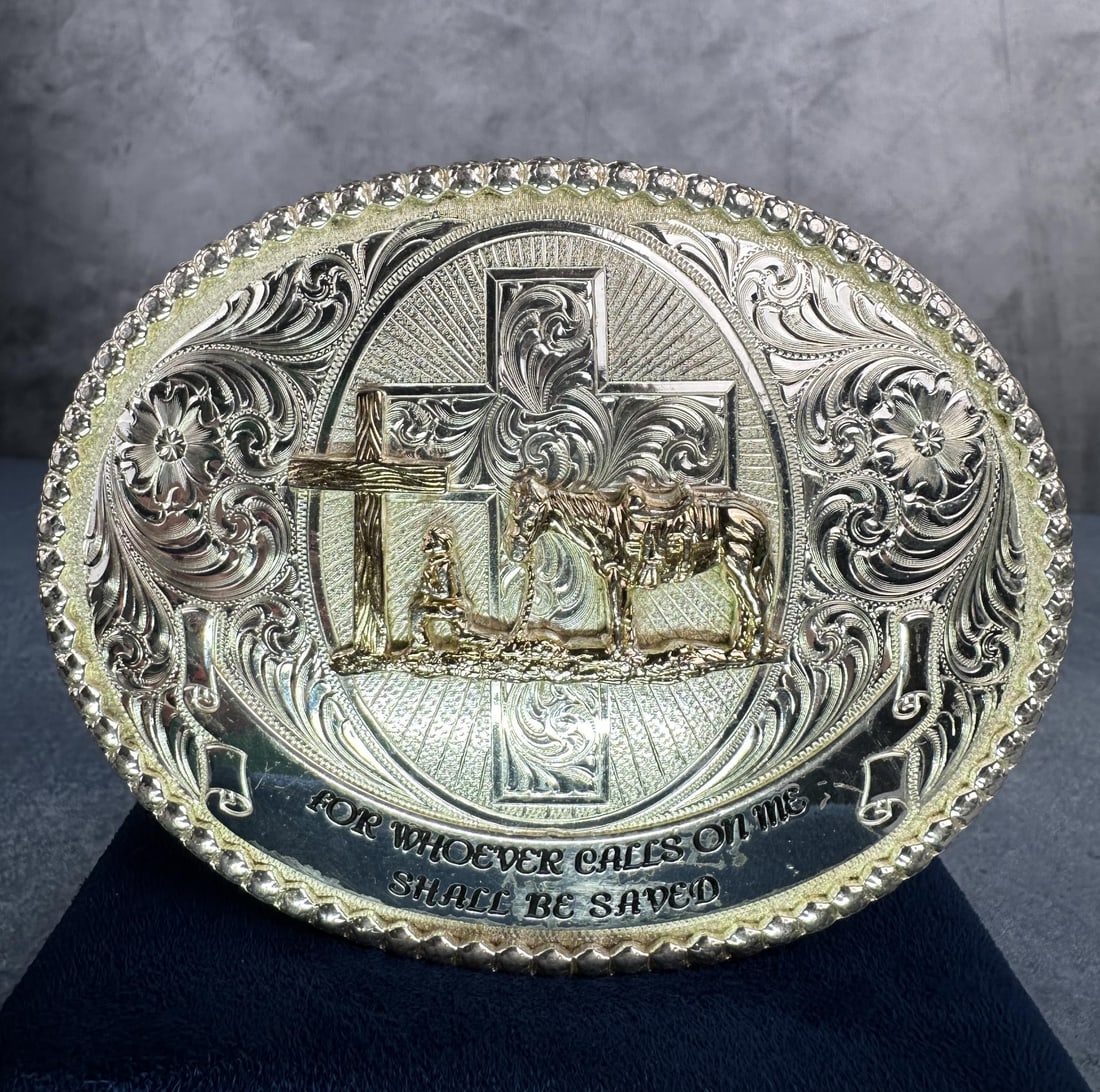 Montana Silversmiths Bible Verse Belt Buckle: 5" by 3 3/4"