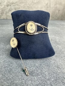 Sterling Silver Scrimshaw Jewelry Suite