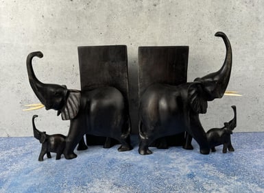 Ebony Elephant Bookends