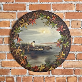 Antique Pyrography Wood Wall Charger