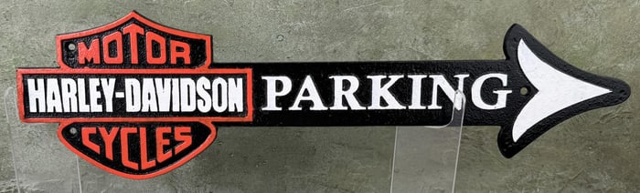 Cast Iron Harley Davidson Motorcycle Parking Sign