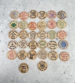 Collection of Wooden Nickel Tokens