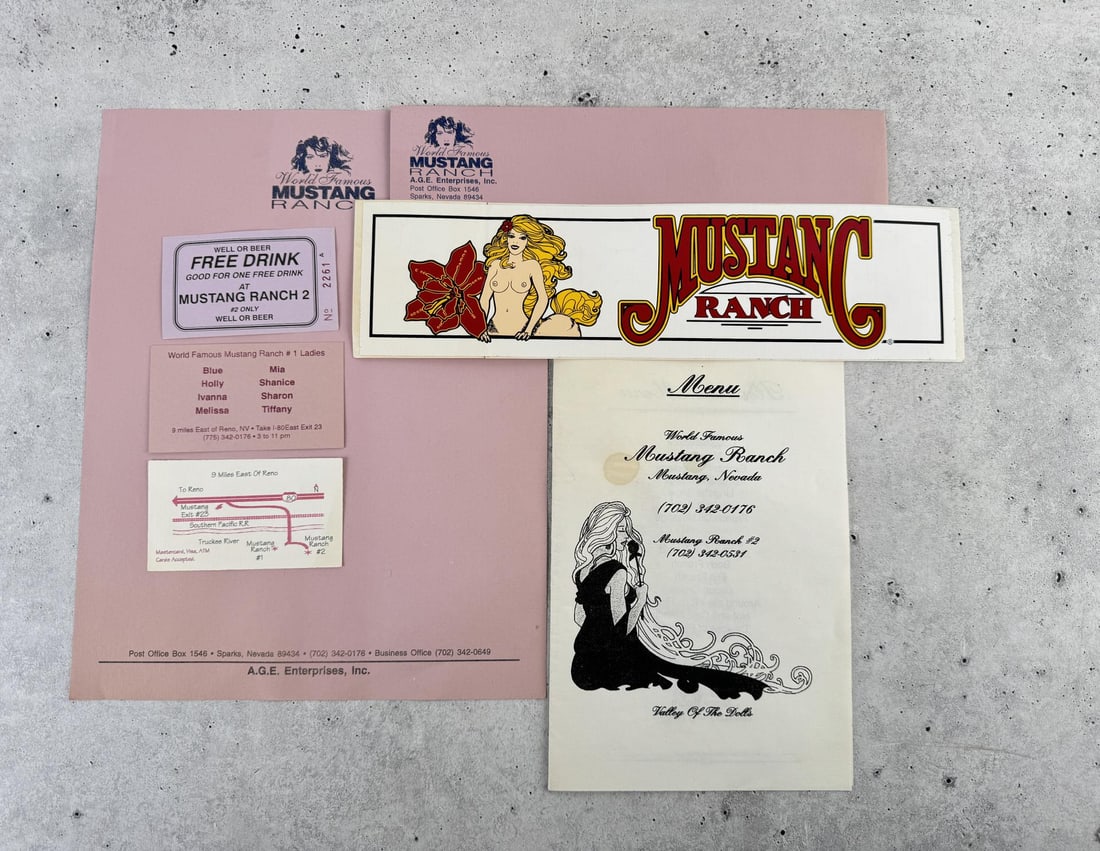 Nevada Brothel Promotional Materials: Items from the Mustang and Mustang II Ranches.