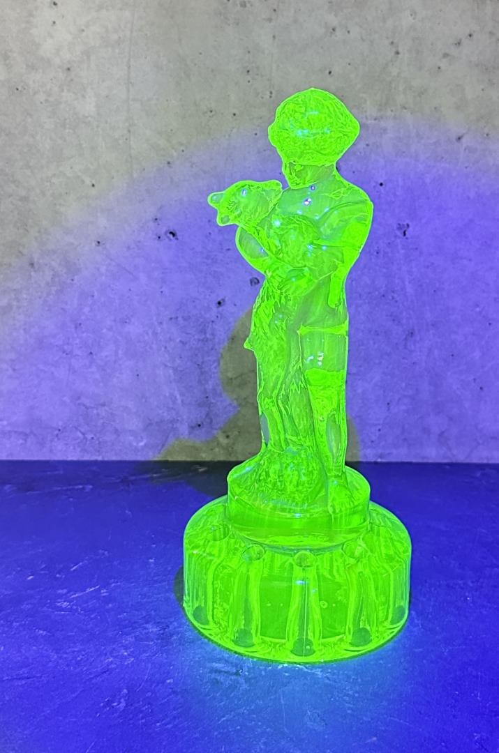 Cambridge Two Kids Uranium Glass Flower Frog (1 of 7)