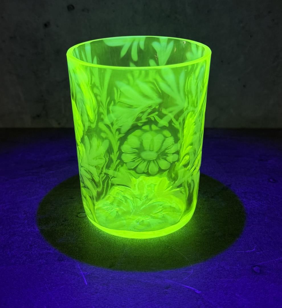 Northwood Opaline Vaseline Uranium Glass Tumbler: 3 3/4" tall.
