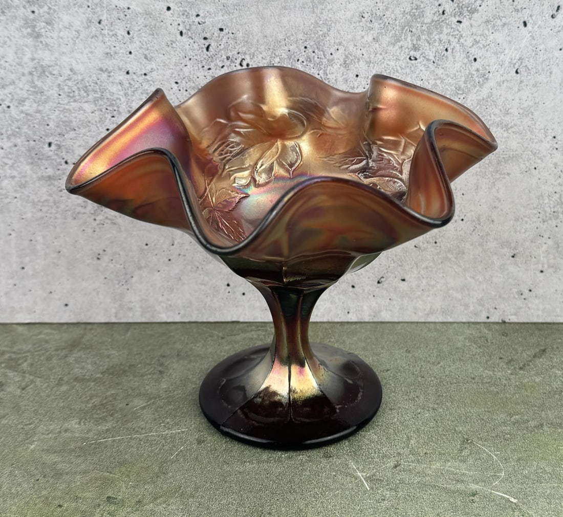 Fenton Carnival Glass Wreath of Roses Compote (1 of 5)