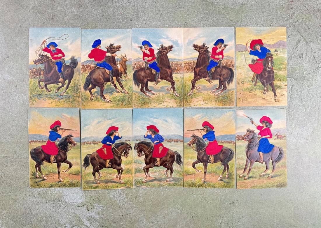 Embossed Western Cowboy Cowgirl Postcards: 10 total cards