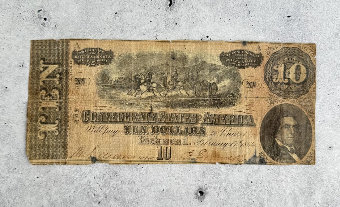 1864 Confederate $10 Ten Dollar Note Bill (1 of 4)