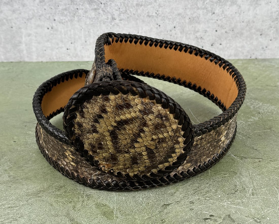 Vintage Rattlesnake Leather Cowboy Belt: Size 34. 38 1/2" long including buckle.