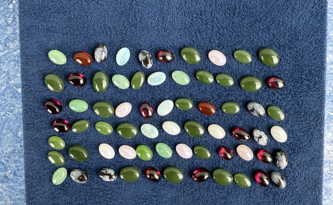 40.35ct Jade Opal Garnet Obsidian Cabochons: Jewelry Grade. 40.35ct Total Weight.