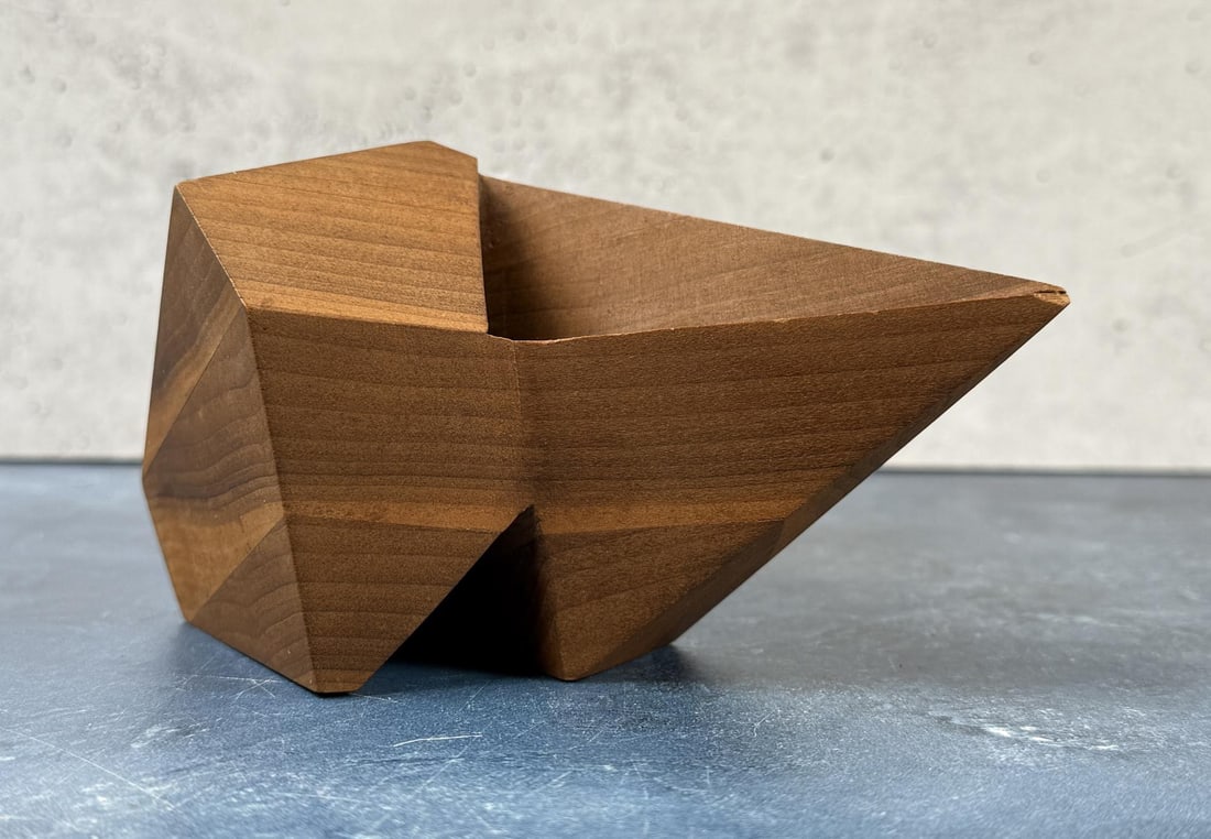 Mid Century Wood Pen Holder Sculpture: 4 3/4" by 4 5/8" by 4 1/4"