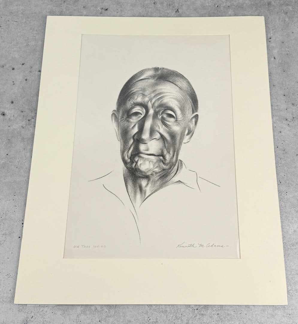 Kenneth Miller Adams Old Taos Indian Lithograph (1 of 5)