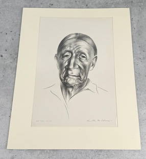 Kenneth Miller Adams Old Taos Indian Lithograph: 20" by 18" in matte. Signed.