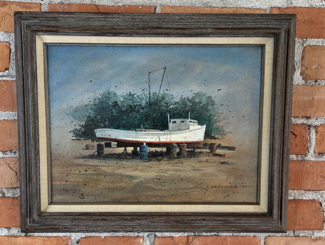 C Keith Whitelock Gouache Harbor Boat Painting (1 of 4)