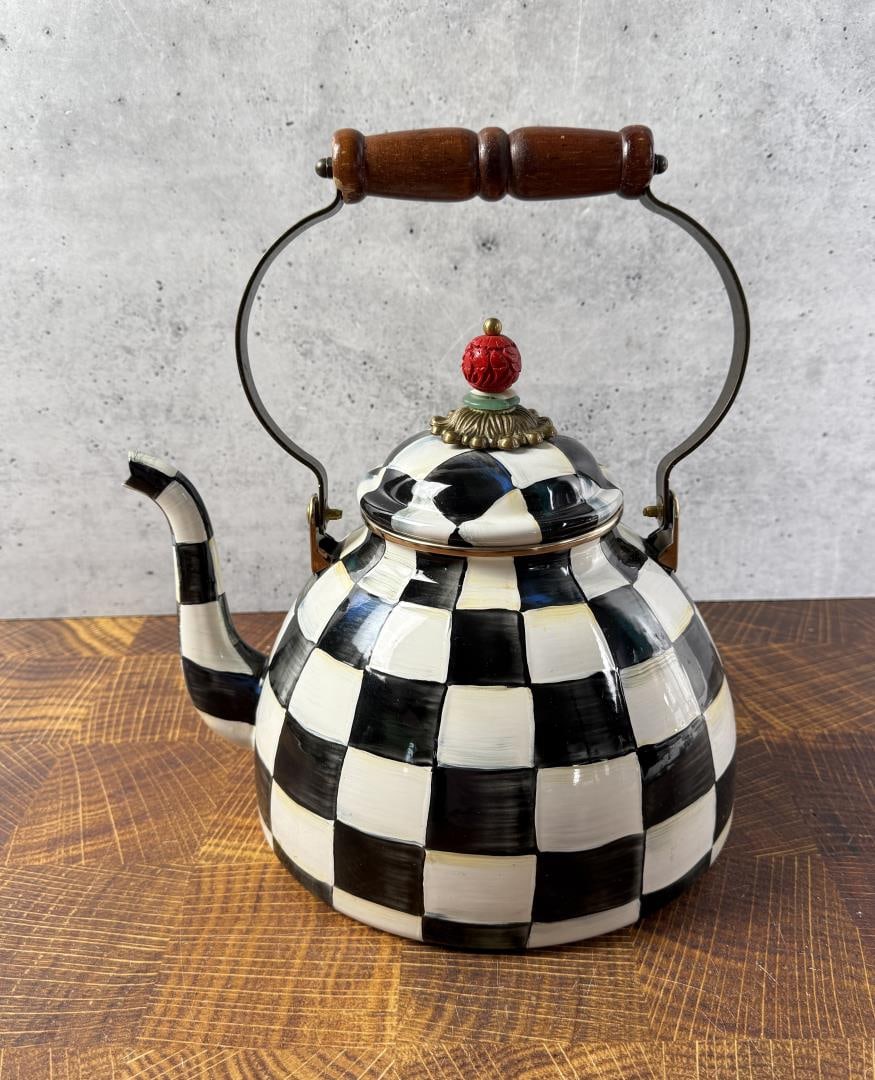 Mackenzie Childs Courtly Check Teapot: 12" tall, 9" in diameter