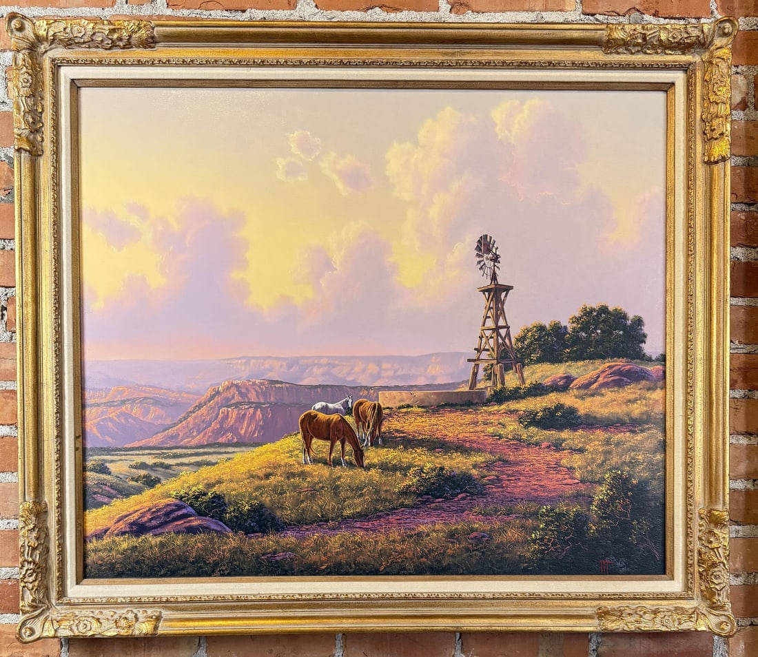 Kenny McKenna New Mexico Oil on Canvas Painting: Title is Outside Albuquerque. 30" by 36" unframed. 36" by 42" framed. Kenny McKenna (Born 1950) is active/lives in Oklahoma, Kansas. Kenny McKenna is known for Landscape painting. Completion of McKenn