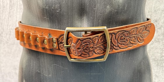 Tooled Leather Cowboy Ammo Belt Gun Rig