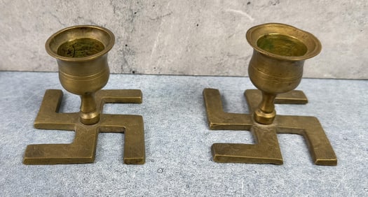 Brass Swastika Candlesticks
