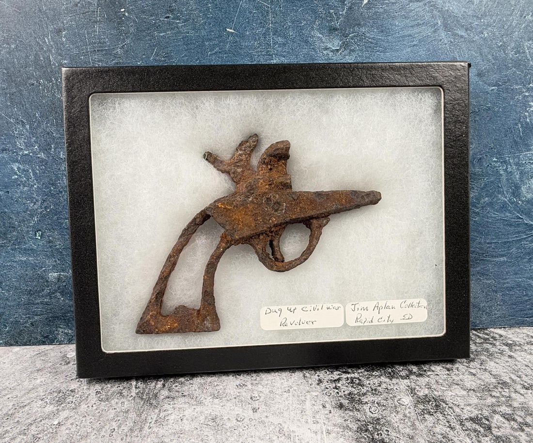 Civil War Colt Revolver Frame: Ex Jim Aplan Collection. 6 3/8" by 8 3/8" in mounting. Does not require FFL Transfer, No International Shipping.