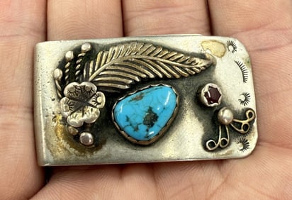 Navajo Nickel Silver Turquoise Money Clip