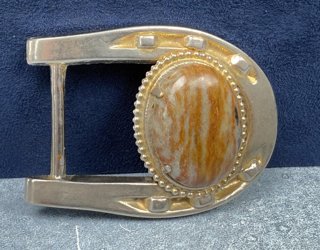 Agate Horseshoe Cowboy Belt Buckle: 2 1/2" by 3 1/4"