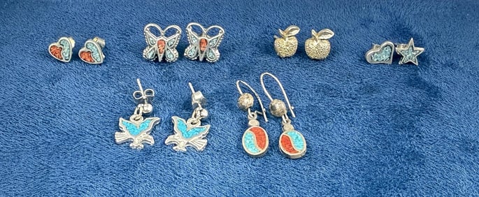 Zuni Inlaid Sterling Silver Earrings