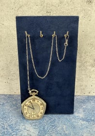Gruen 18k White Gold Pocket Watch Platinum Chain