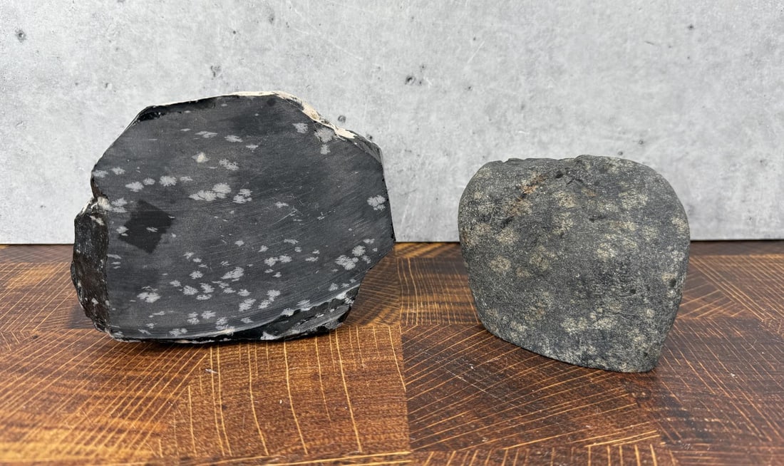 Snowflake Obsidian Lapidary Material: 4.6 lbs total weight. Provenance: From the estate of Moosehead Gallery rock shop in Hamilton, Montana.