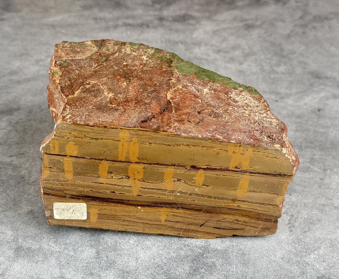 Jasper Lapidary Slab Cab Material: 5 7/8" by 4 1/4" by 3". 2122 grams. Provenance: From the estate of Moosehead Gallery rock shop in Hamilton, Montana.