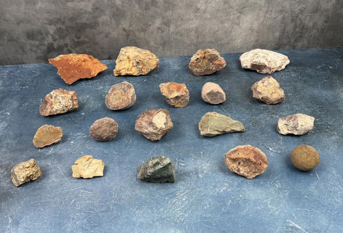 Group Of Large Lapidary Mineral Material: 9.4 lbs total weight. Provenance: From the estate of Moosehead Gallery rock shop in Hamilton, Montana.