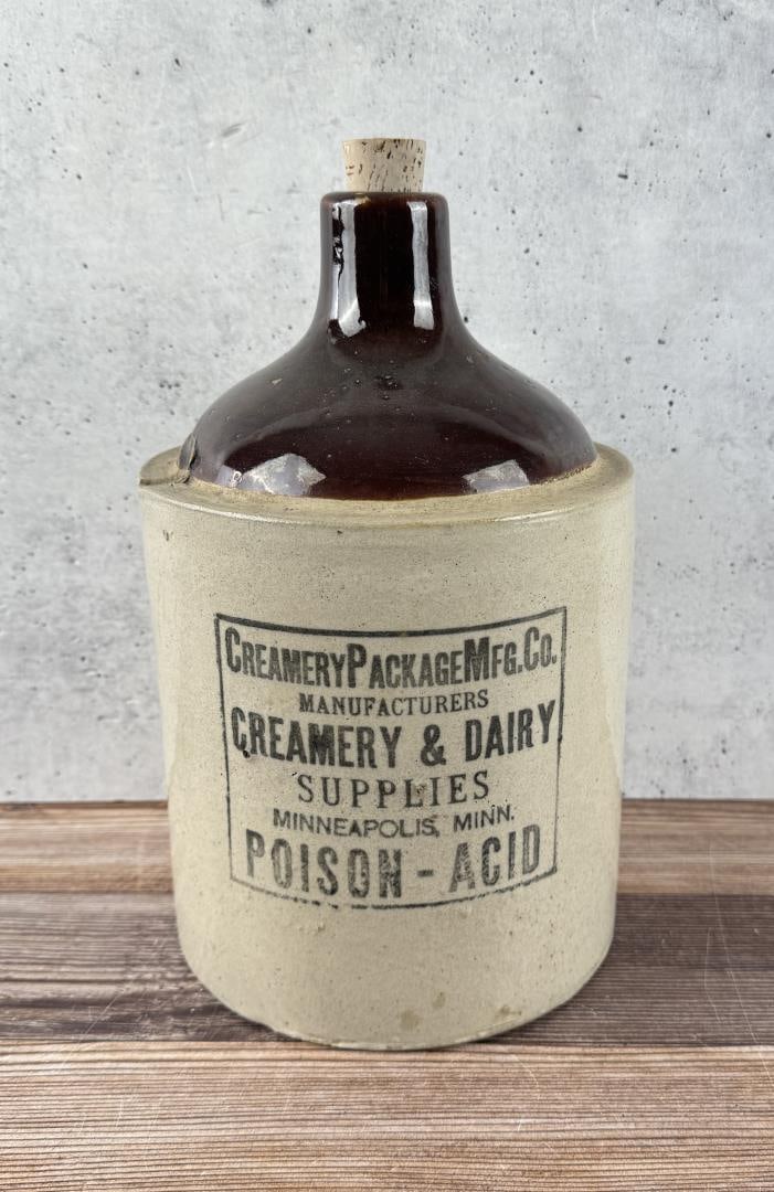 Red Wing Creamery Package Poison Acid Jug: 11 1/2" tall, 7" diameter. Creamery & Dairy Supplies Minneapolis Minnesota.