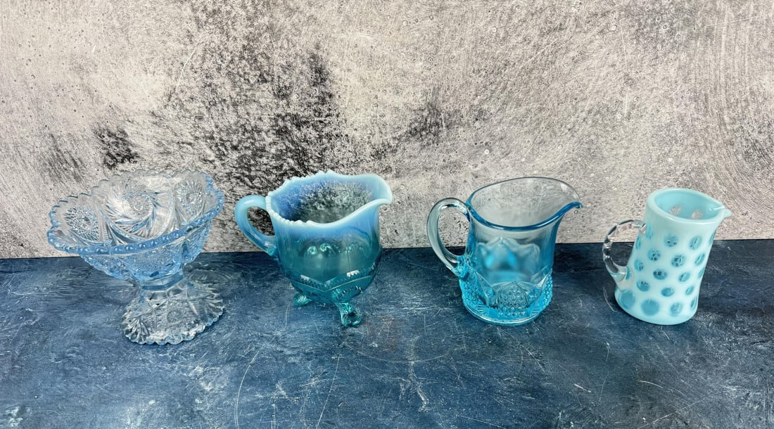 Collection of Blue Glass Pitchers Creamers (1 of 8)