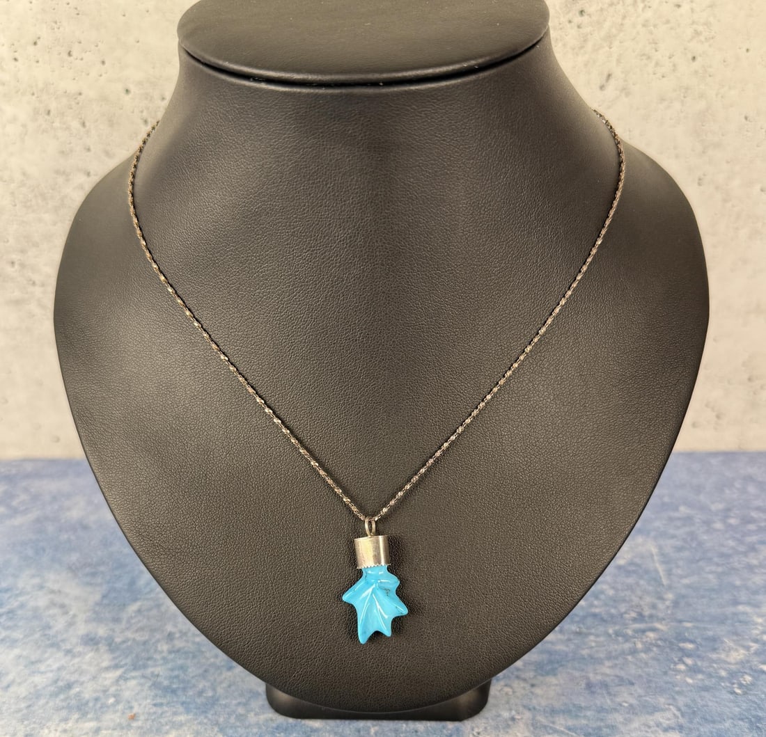 Sterling Silver Turquoise Necklace: 9 1/2" long.
