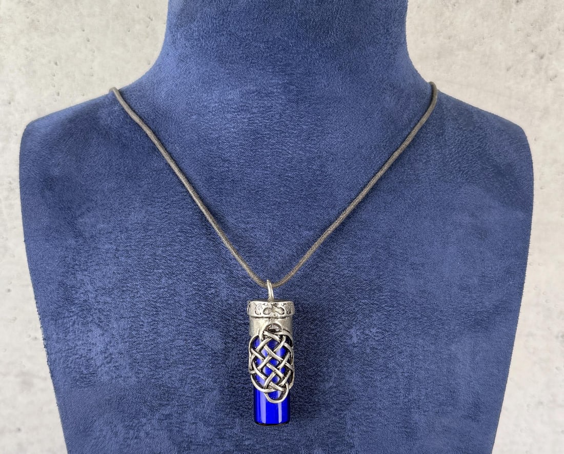 Full Cremation Urn Necklace: 16 1/2" long. Full of ashes, perfect for the oddity collector.