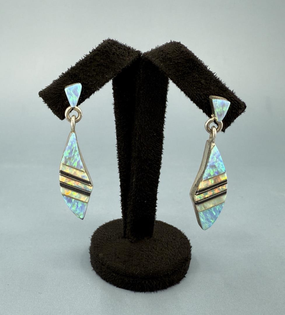 Zuni Inlaid Sterling Silver Opal Earrings (1 of 3)